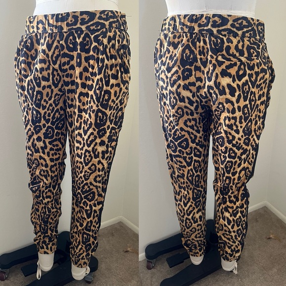 Intermix Leopard Print 100% Silk Jogger Pants Sz L - Picture 1 of 5